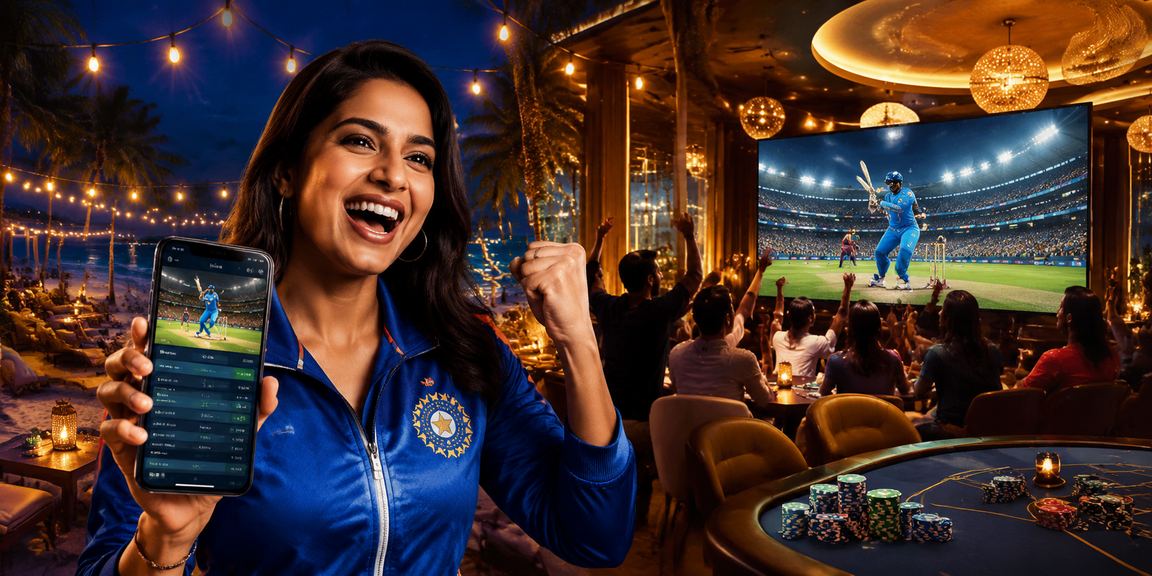 Cricket betting on mobile by the beach in India