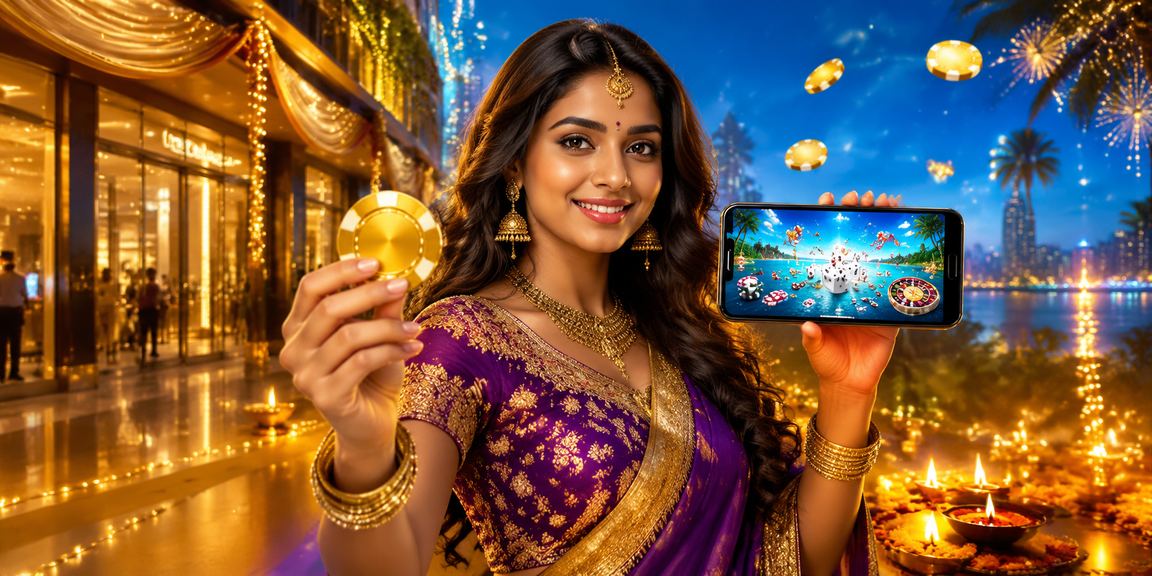 Mobile casino user celebrating Diwali festival