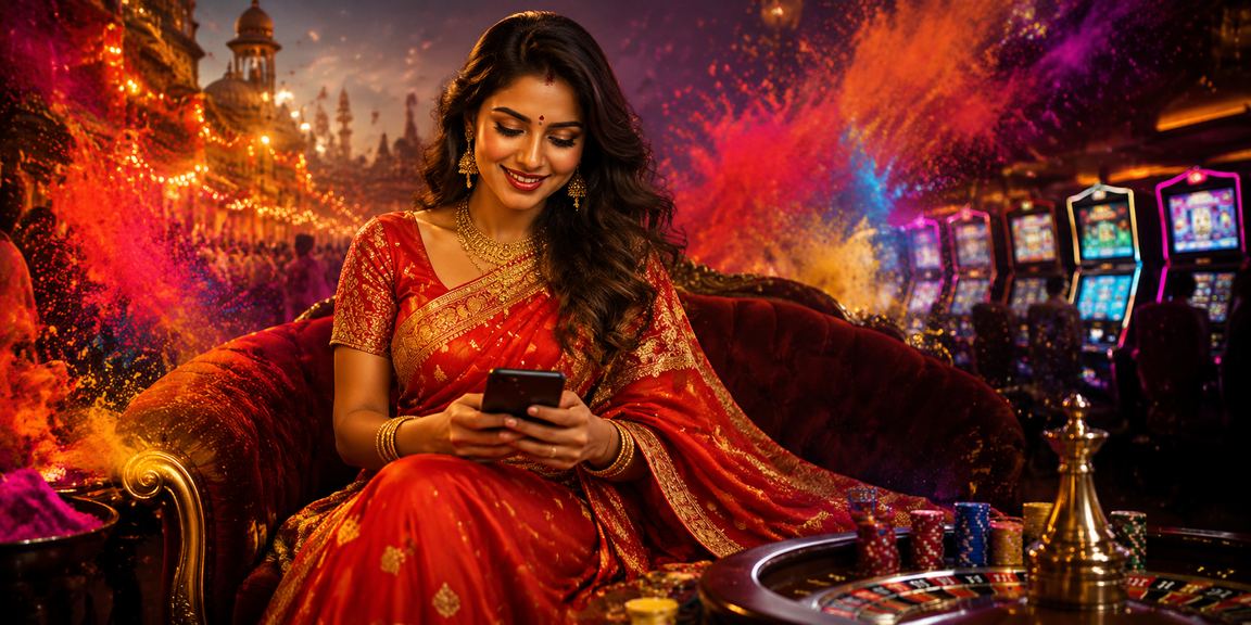 Young woman using mobile to place football bet in India