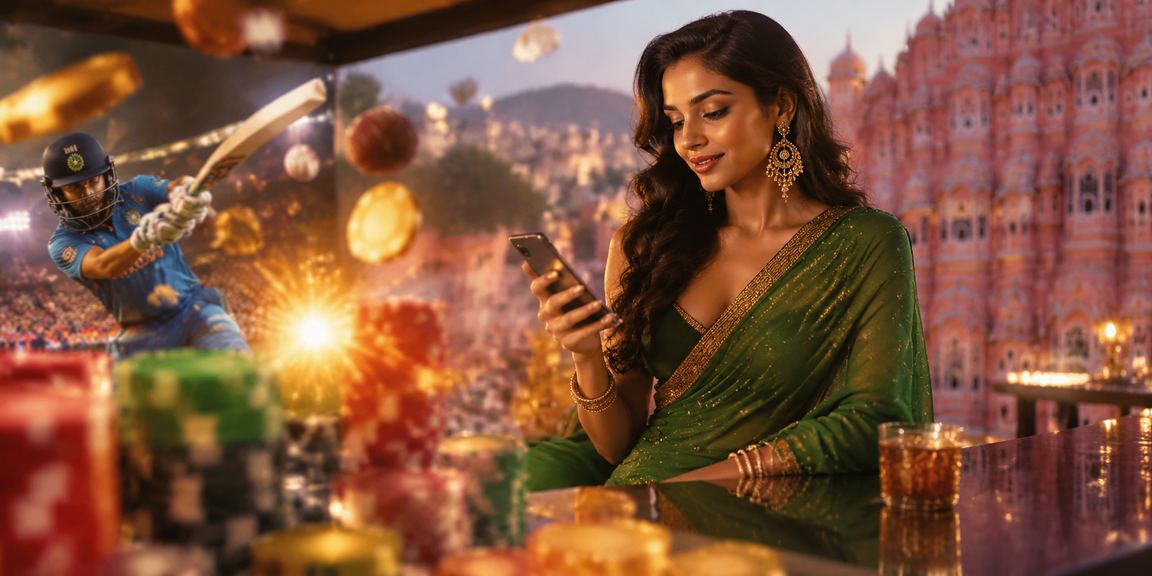 Elegant woman placing cricket bets in Jaipur